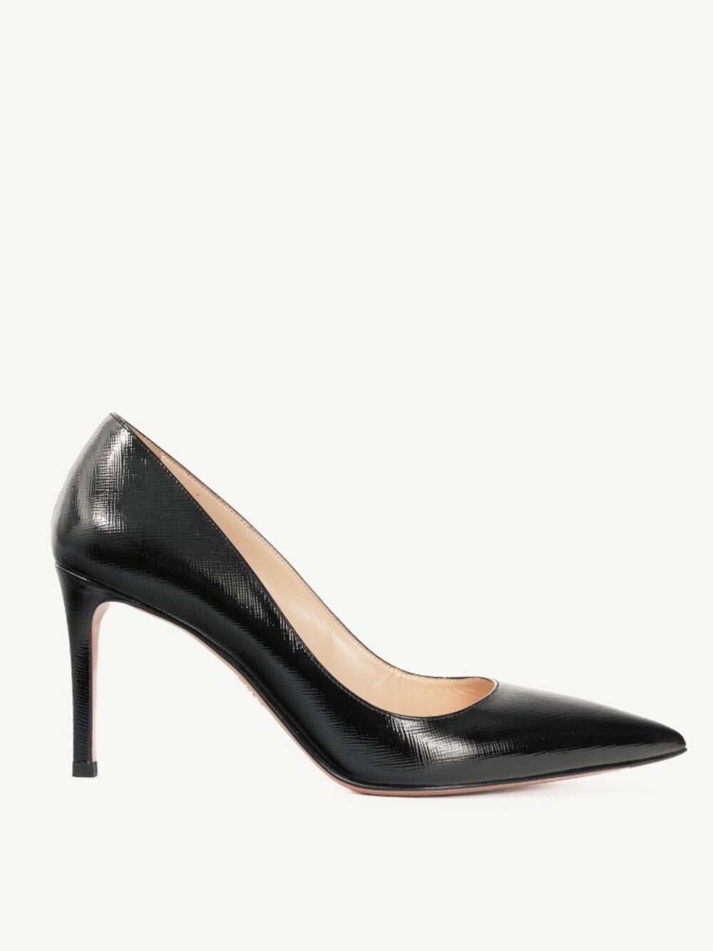 Prada Black Patent Saffiano-Texture Pointed-Toe Heels